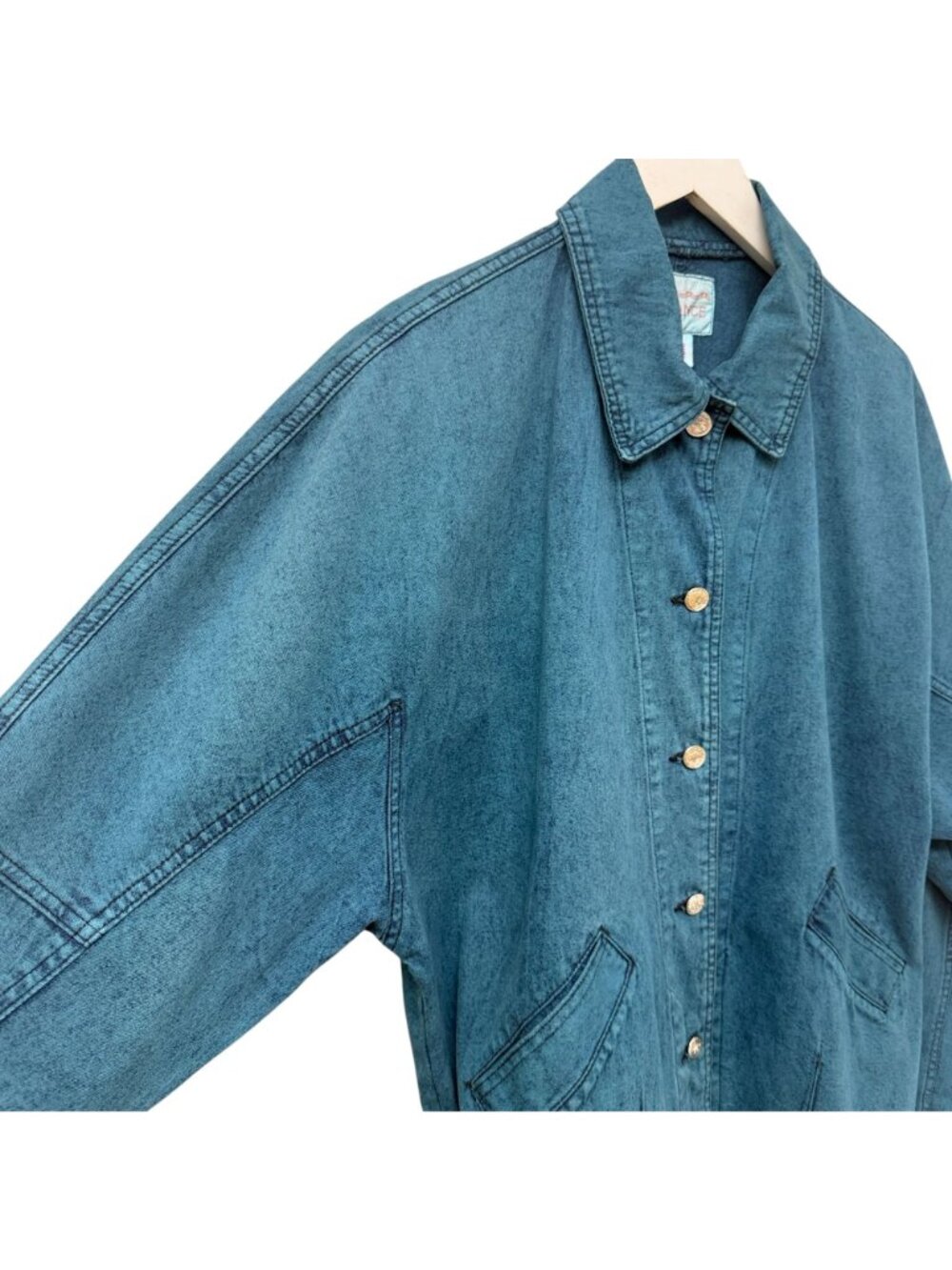 Vintage Sundance Denim Jacket Medium Teal Blue Button-Front Acid Wash 80s 90s - Picture 4 of 8